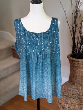 Zeagoo‎ 2XL Teal Ombre Swing Tank Top | Coastal Boho Relaxed Cottagecore Soft...